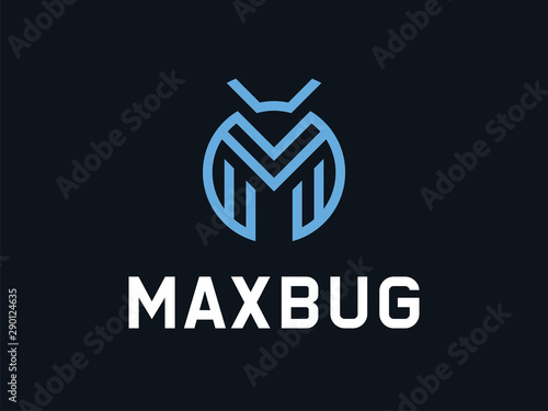 Vector logo bug. Template letters M. Tech sign.