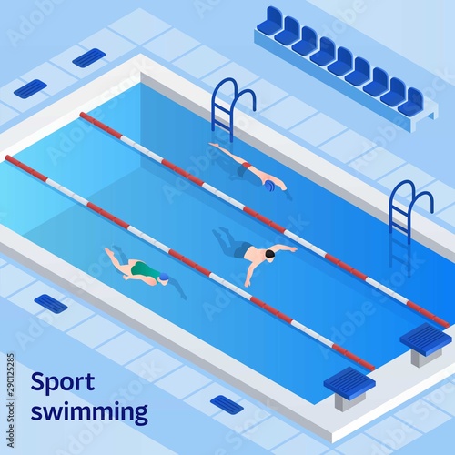 Sport swimming concept banner. Isometric illustration of sport swimming vector concept banner for web design