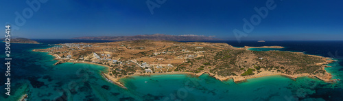Fototapeta Naklejka Na Ścianę i Meble -  Aerial drone top view photo of beautiful volcanic rocky seascape with turquoise waters, Koufonisi island, small Cyclades, Greece