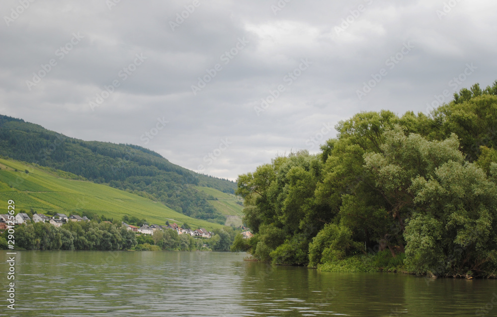 Boat ride on the Rhine river during winter in Germany. 