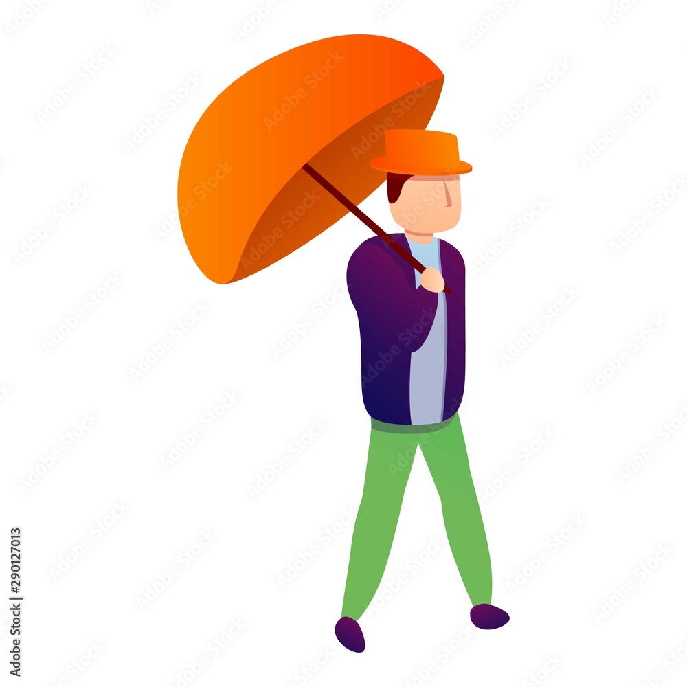Elegant man orange umbrella icon. Cartoon of elegant man orange umbrella vector icon for web design isolated on white background
