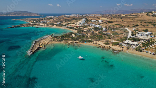 Aerial drone top view photo of beautiful volcanic rocky seascape with turquoise waters, Koufonisi island, small Cyclades, Greece © aerial-drone