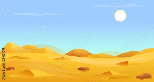 Hot desert panorama concept banner. Cartoon illustration of hot desert panorama vector concept banner for web design