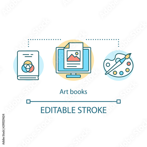 Art books concept icon. Drawing and graphic design educational tutorial idea thin line illustration. Literature about painting and visual arts. Vector isolated outline drawing. Editable stroke