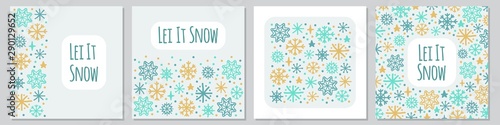 Cute set of Scandinavian Winter backgrounds with hand drawn snowflakes