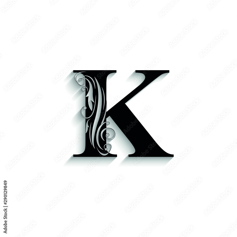 letter K. Black flower letters, alphabet. Beautiful capital letter. vector letter K. Black flower letters, alphabet. Beautiful capital letter. vector