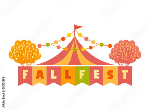 Hand drawn Fall fest tent simple flat color vector icon