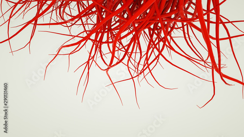 red twisted three-dimensional hair. 3d render illustration