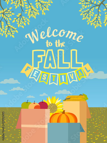 Hand drawn Fall festival flat color vector poster