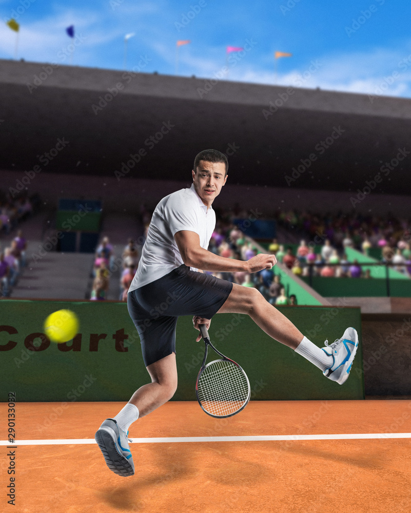 Tennis player reaching the ball close-up on tennis match