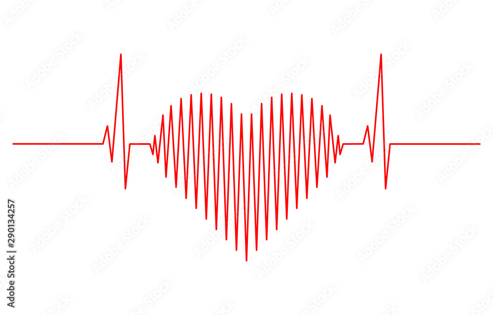 Red heart icon with sign heartbeat. Love symbol. Valentine. Heart of love. Vector illustration - obrazy, fototapety, plakaty 