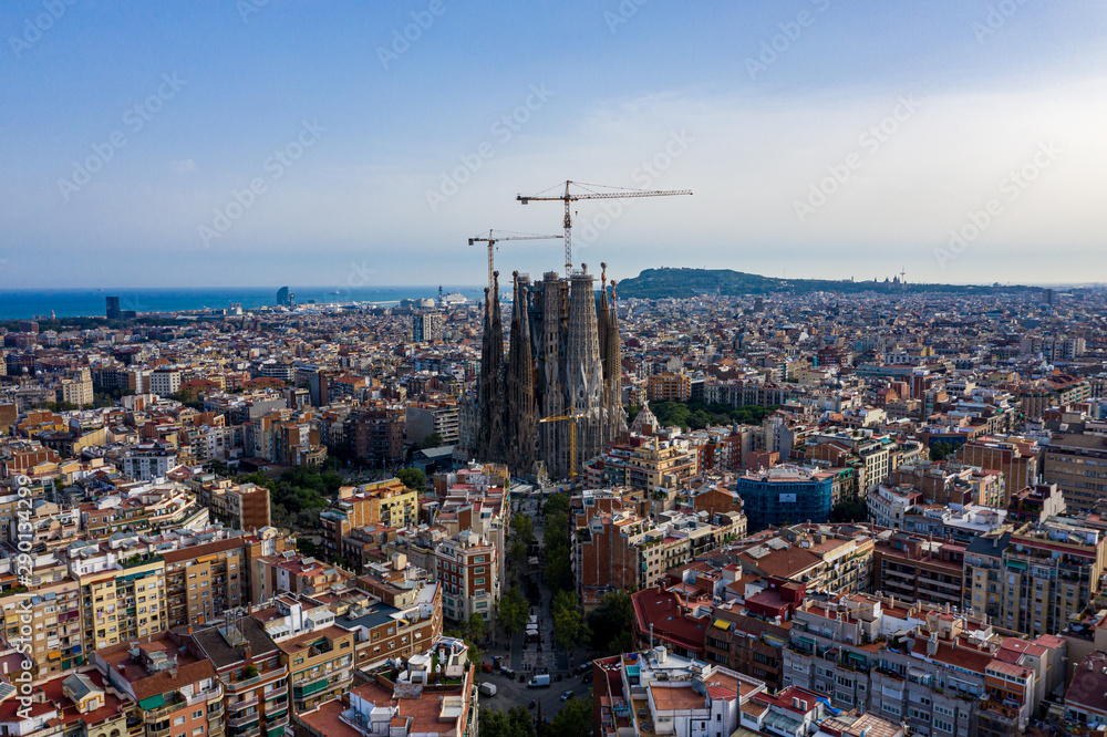 Fototapeta premium La Sagrada familia drone aerial view 