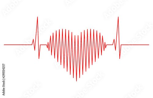 Red heart icon with sign heartbeat. Love symbol. Valentine. Heart of love. Vector illustration