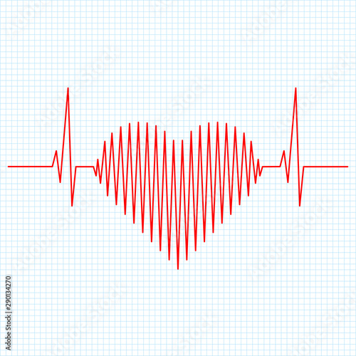 Red heart icon with sign heartbeat. Love symbol. Valentine. Heart of love. Vector illustration