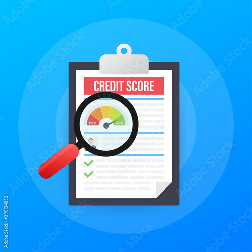 Credit score document. Paper sheet chart of personal credit score information. Vector illustration.
