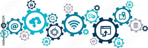 IT technology icon concept - online data / wireless internet / cloud computing / blockchain / ai: vector illustration