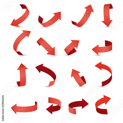 Red ribbon arrow set. Arrow stickerst various angles and directions.