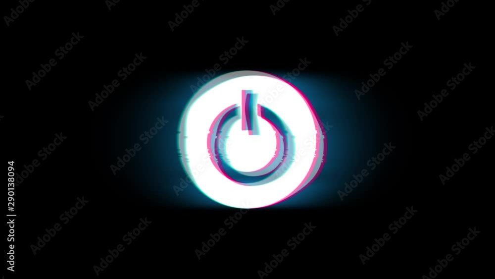 Computer Power Start Button Symbol on Glitch Led Screen Retro Vintage Display Animation 4K Animation Seamless Loop Alpha Channel. Computer Power Start Button Symbol on Glitch Led Screen Retro Vintage Display Animation 4K Animation Seamless Loop Alpha Channel.