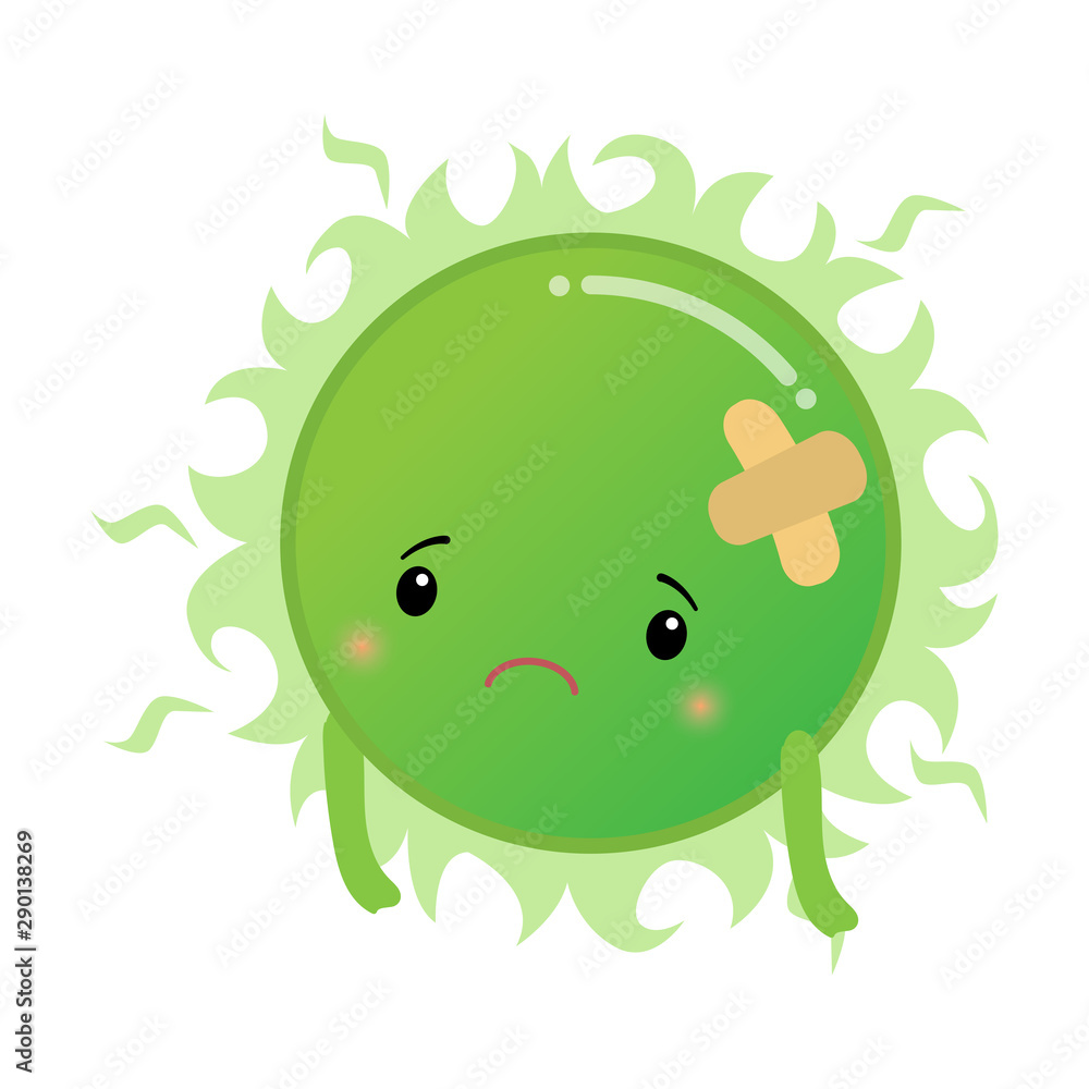 Green tired sun with adhesive plaster feeling ill illustration Green tired sun with adhesive plaster feeling ill illustration