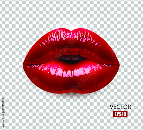 Red sexy female lips isolated on a transparent background, an air kiss, beautiful lips, beauty, red lipstick, cosmetics. 3D effect. VectorEPS10