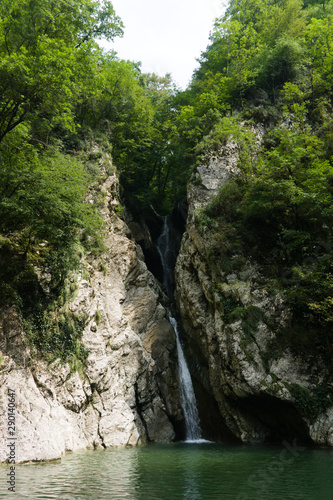 Waterfall near sochi in nature caucasus mountains, raw original picture
