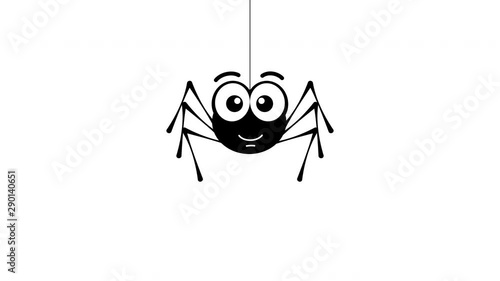 Smiling small spider. The animation spider goes down on a web and creeps away back alpha channel. Halloween