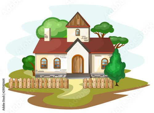 Fairy-tale cartoon house in the country