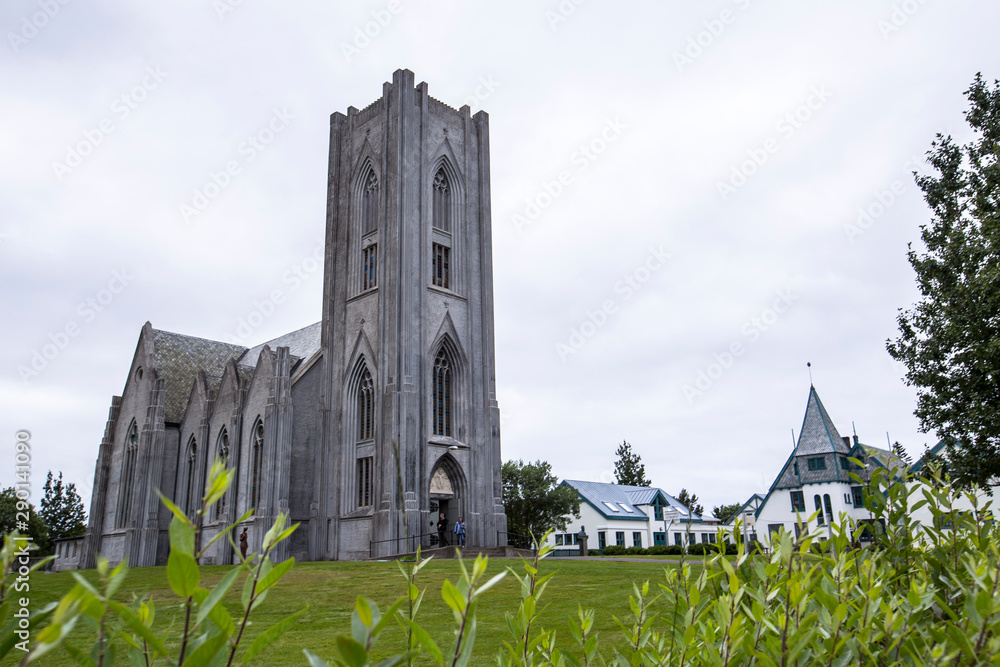 Reykjavik, Iceland »; August 2017: A local stone church in the city of Reykjavik
