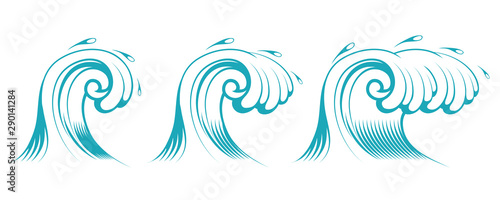 Sketch Ocean and Sea Waves. Wave Water Storm Sea Illustration. Nature Wave Water Storm. Vector graphics to design.
