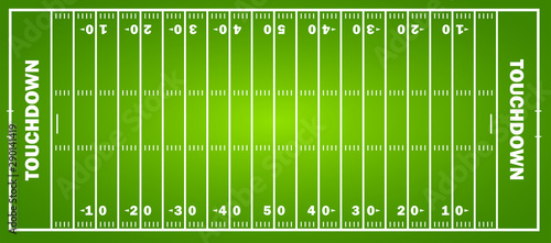 American football field concept with markings. Soccer field in top view. Vector graphics photo