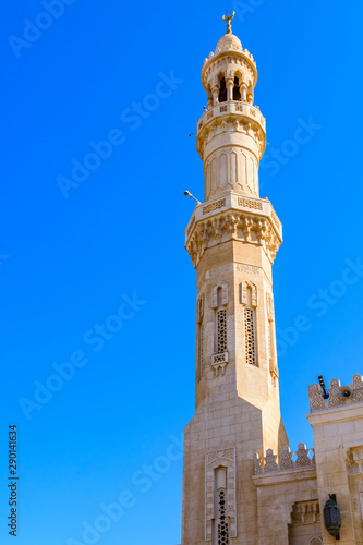 Minaret of central mosque in El Dahar district of the Hurghada city, Egypt