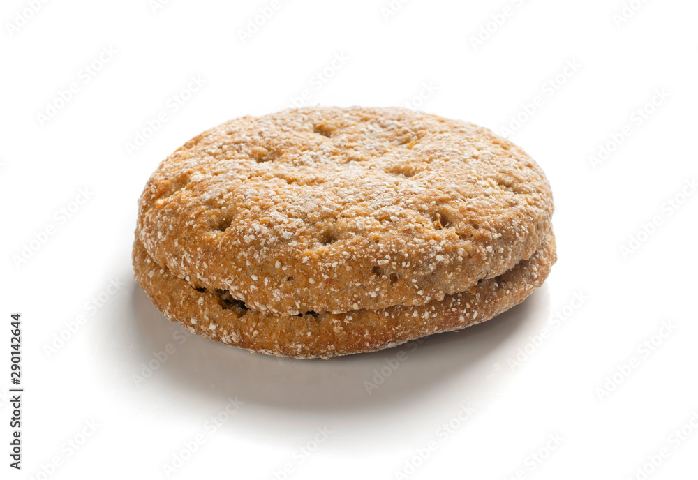 Two Round Buns of Rye and Wheat Flour with Sesame Seeds Top View Two Round Buns of Rye and Wheat Flour with Sesame Seeds Top View