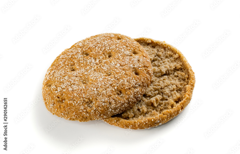 Two Round Buns of Rye and Wheat Flour with Sesame Seeds Top View Two Round Buns of Rye and Wheat Flour with Sesame Seeds Top View