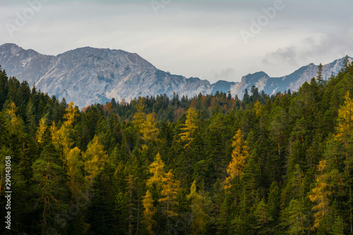 Colorful autumn landscape in the mountain village
