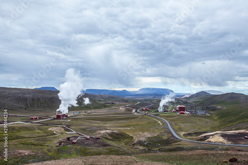 Thermal power plant and its chimneys in Myvatn, Iceland