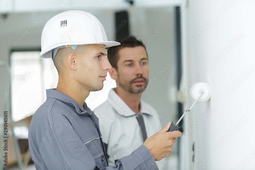 house painter is painting wall with roller house painter is painting wall with roller