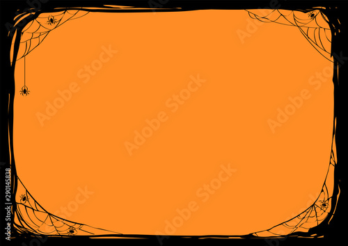Halloween night background with spiders and web. Vector poster illustration.