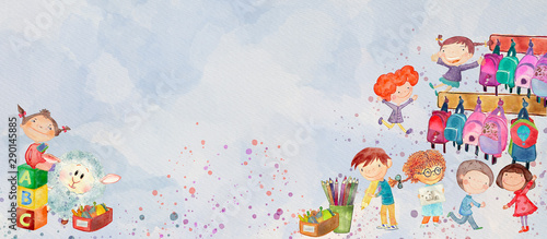 Kindergarten. Watercolor ba...