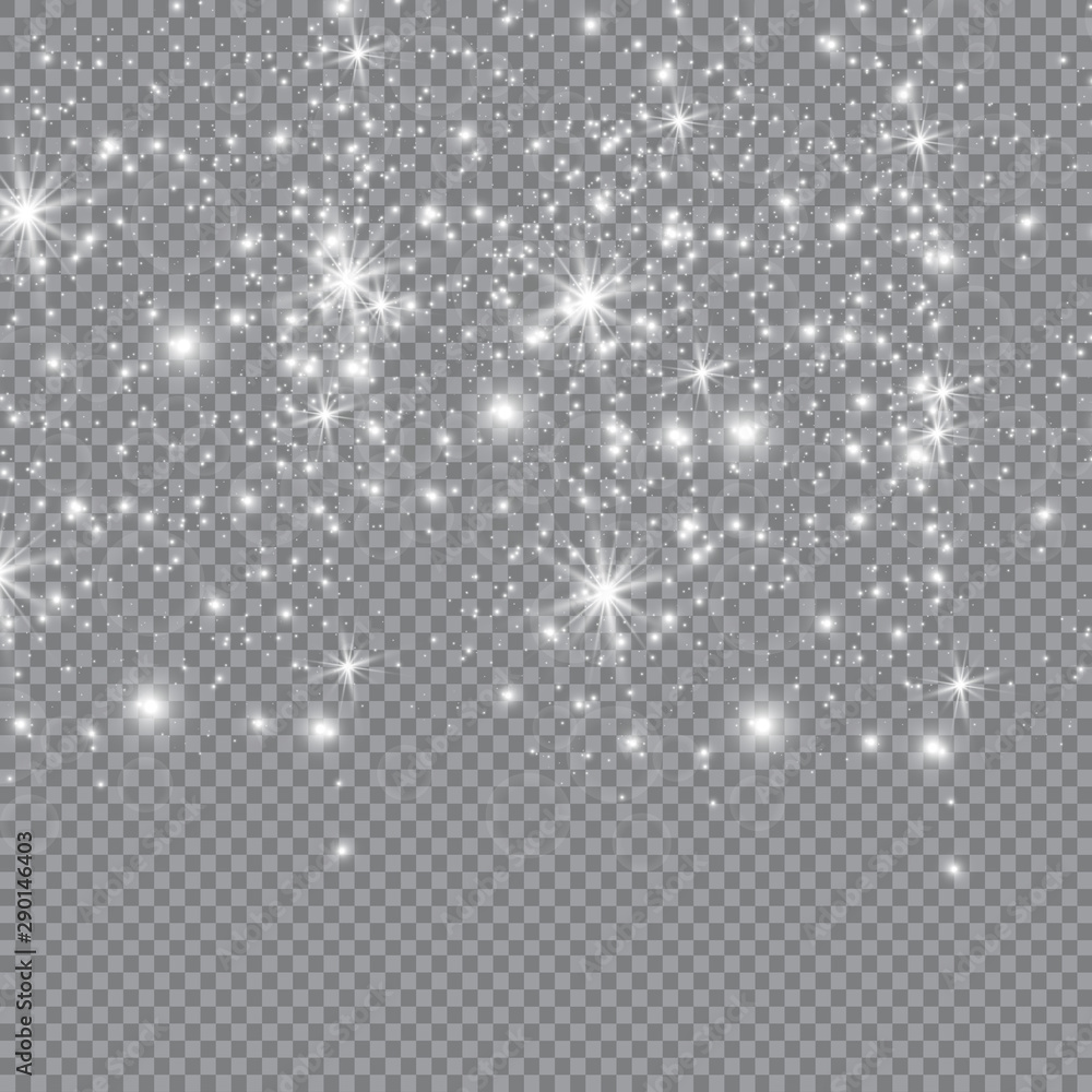 Dust white. White sparks and golden stars shine with special light. sparkles on a transparent background. Christmas abstract pattern. Sparkling magical dust particles. Dust white. White sparks and golden stars shine with special light. sparkles on a transparent background. Christmas abstract pattern. Sparkling magical dust particles.