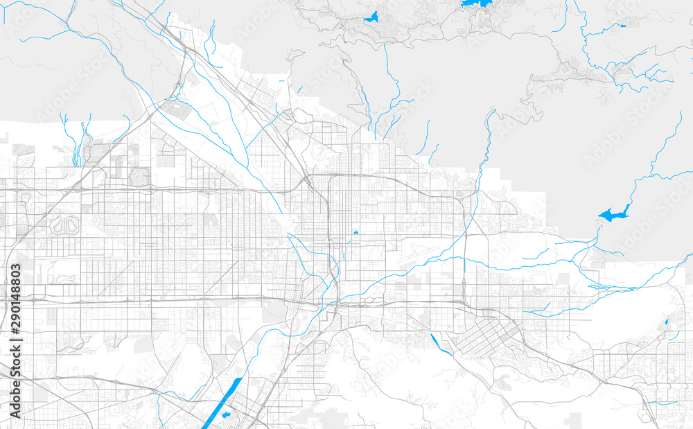 Rich detailed vector map of San Bernardino, California, U.S.A.