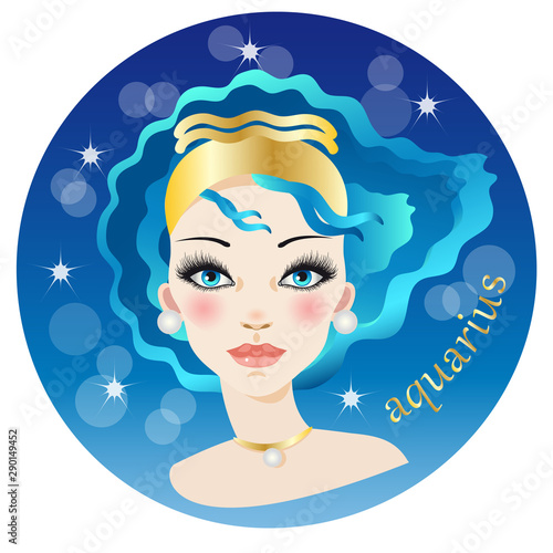Beautiful female face representing the zodiac air sign of aquarius
