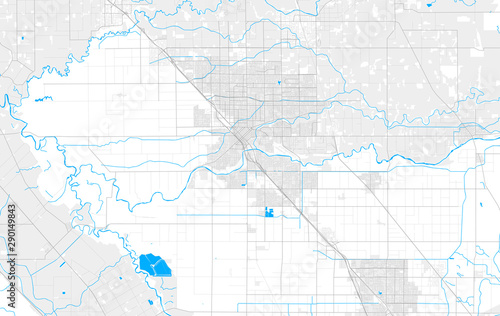 Rich detailed vector map of Modesto, California, USA