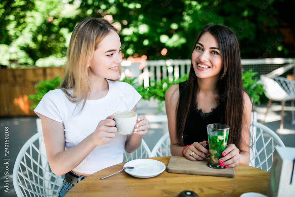 Smiling women sitting inside in cafe restaurant Smiling women sitting inside in cafe restaurant