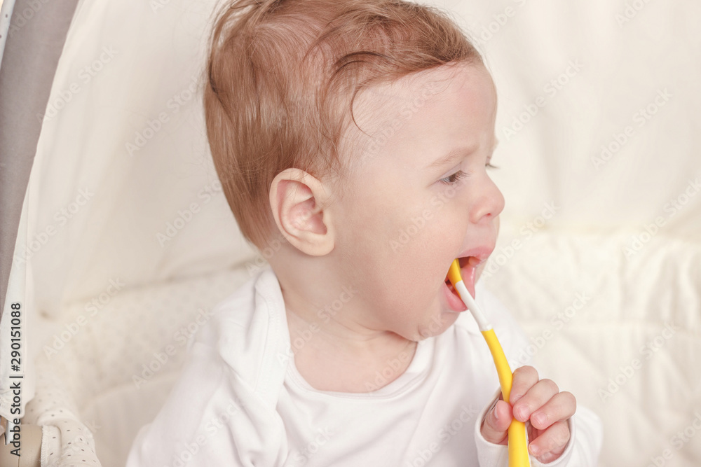 Portrait of joyfil, happiness baby in the bedroom, indoors Portrait of joyfil, happiness baby in the bedroom, indoors