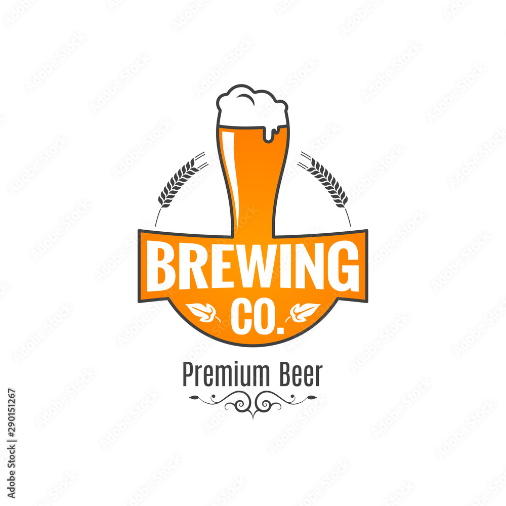 Beer glass logo. Brewing label on white background Beer glass logo. Brewing label on white background