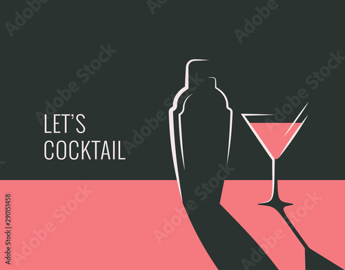 Cocktail party banner. Shaker with cocktail glass