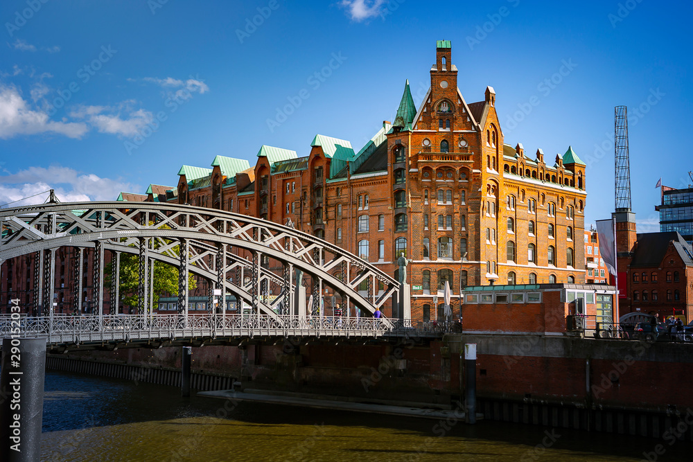 Naklejka premium View of the Speicherstadt, also called as Hafen City, in Hamburg, Germany.