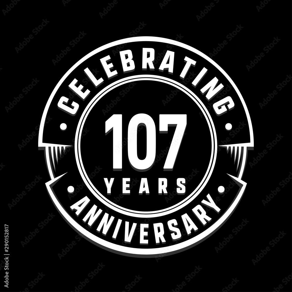 Celebrating 107th years anniversary logo design. One hundred and seven years logotype. Vector and illustration.