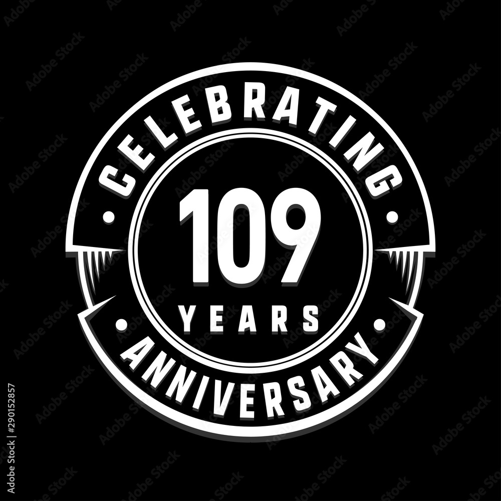 Celebrating 109th years anniversary logo design. One hundred and nine years logotype. Vector and illustration.