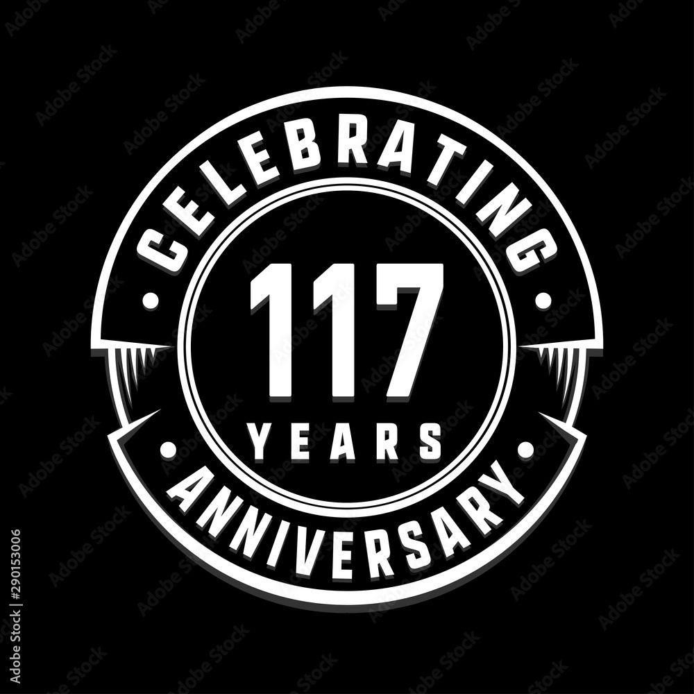 Celebrating 117th years anniversary logo design. One hundred and seventeen years logotype. Vector and illustration.